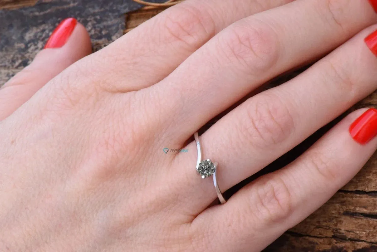 0.30 ct Salt and Pepper solitaire engagement ring - 14k 18k White Gold