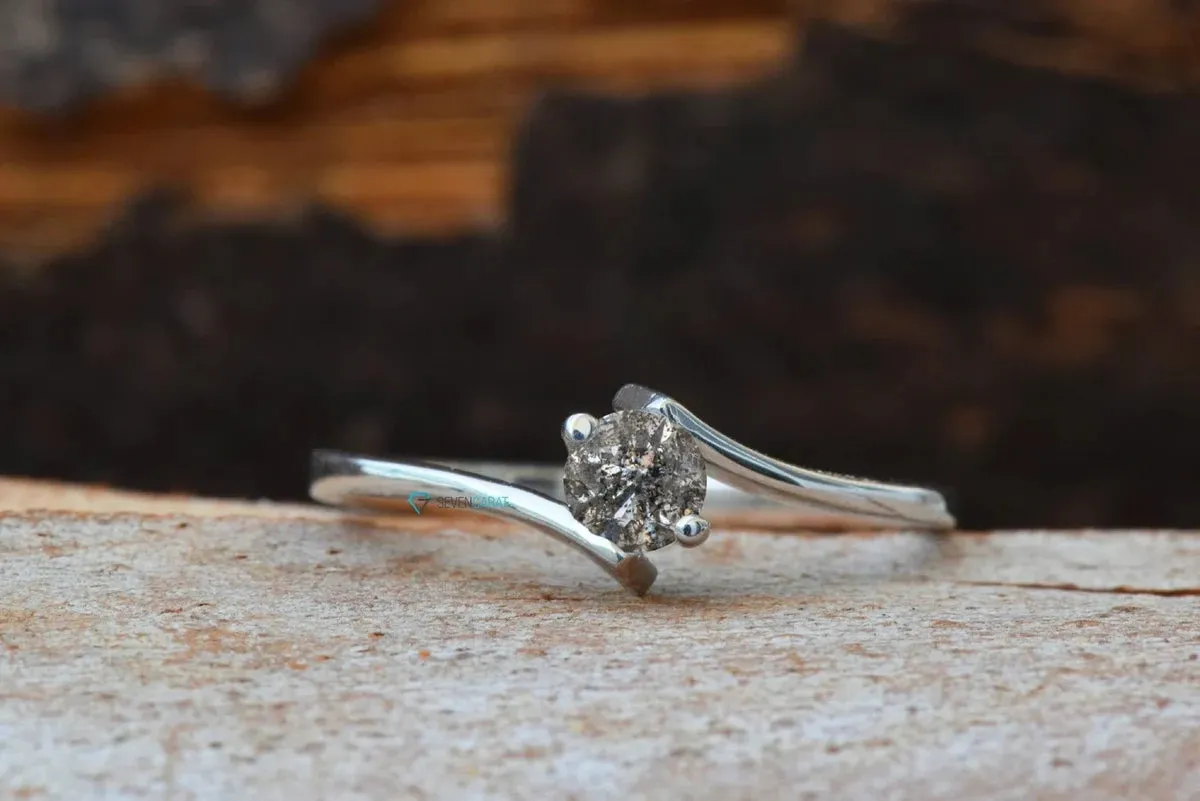 0.30 ct Salt and Pepper solitaire engagement ring - 14k 18k White Gold