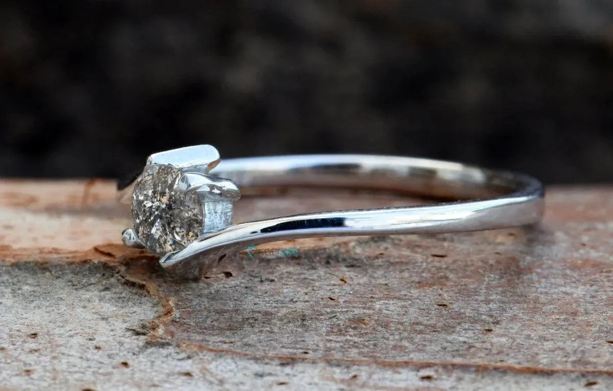 0.30 ct Salt and Pepper solitaire engagement ring - 14k 18k White Gold