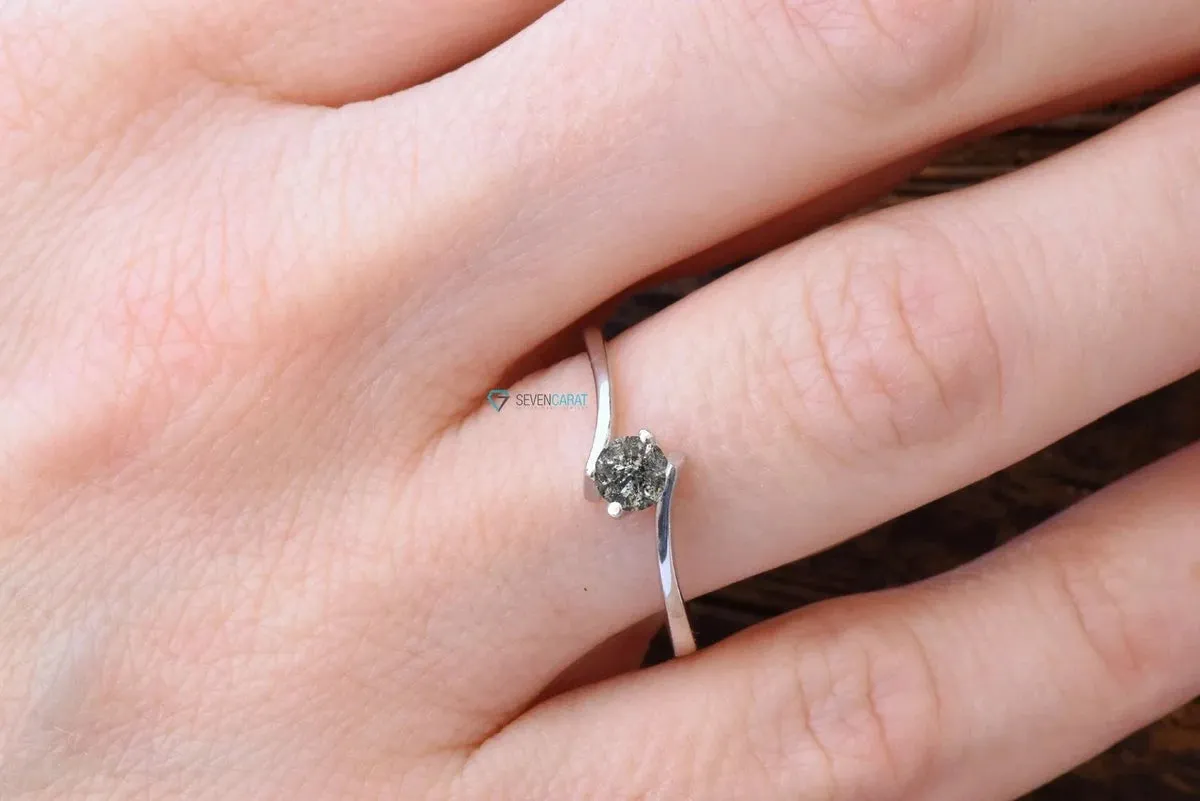 0.30 ct Salt and Pepper solitaire engagement ring - 14k 18k White Gold
