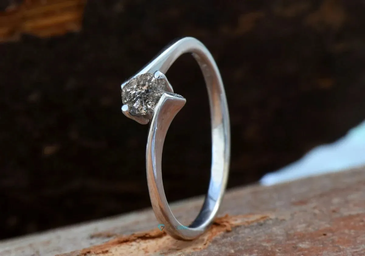 0.30 ct Salt and Pepper solitaire engagement ring - 14k 18k White Gold