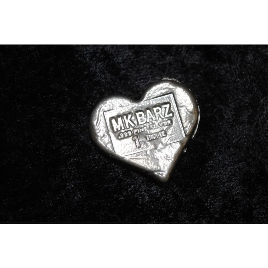 1 Troy Oz. MK BarZ "High Shine Heart" Stamped .999 Fine Silver