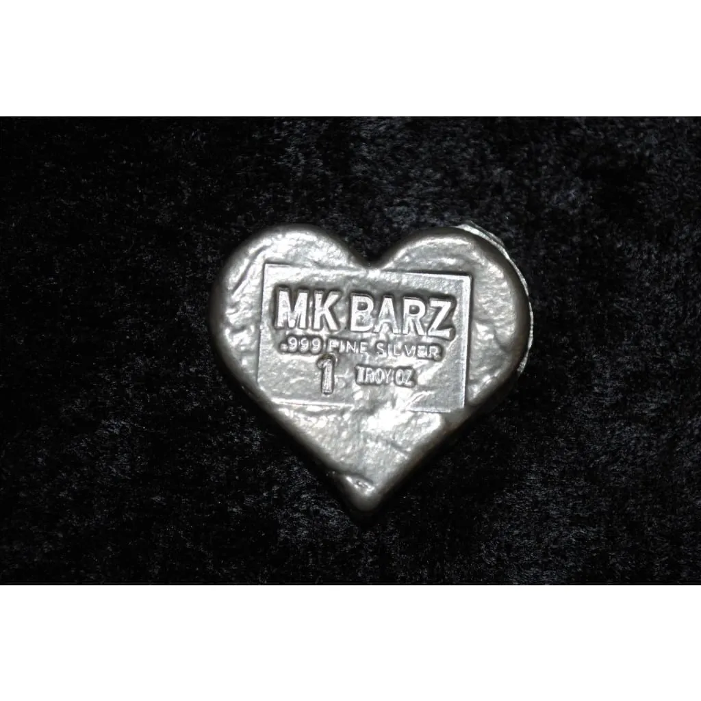 1 Troy Oz. MK BarZ "High Shine Heart" Stamped .999 Fine Silver