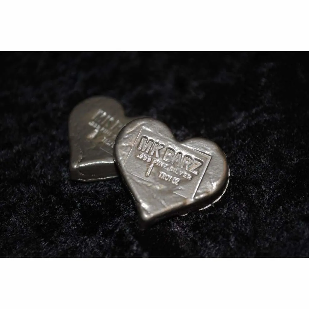 1 Troy Oz. MK BarZ "High Shine Heart" Stamped .999 Fine Silver