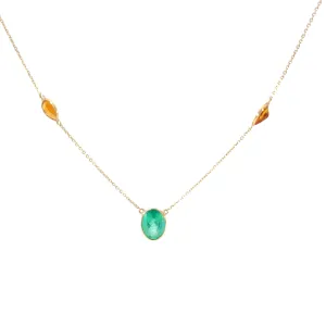 14KY 2CT OVAL COLOMBIAN EMERALD /3.70CT PEAR SHAPE CITRINE NECKLACE