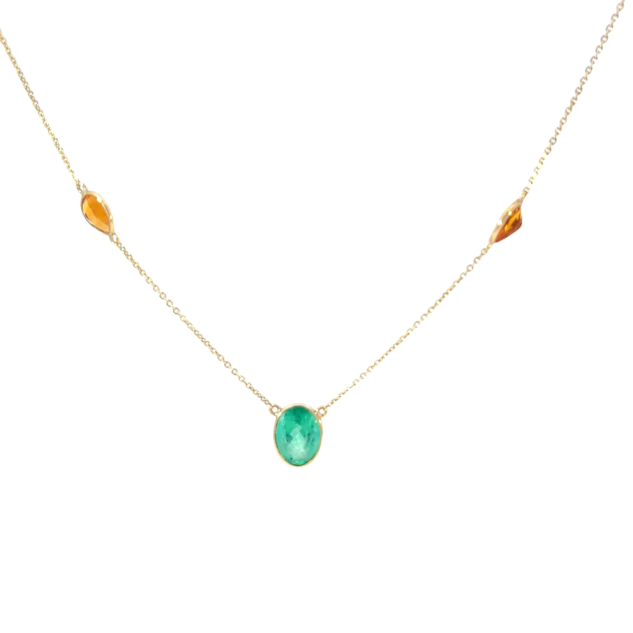 14KY 2CT OVAL COLOMBIAN EMERALD /3.70CT PEAR SHAPE CITRINE NECKLACE