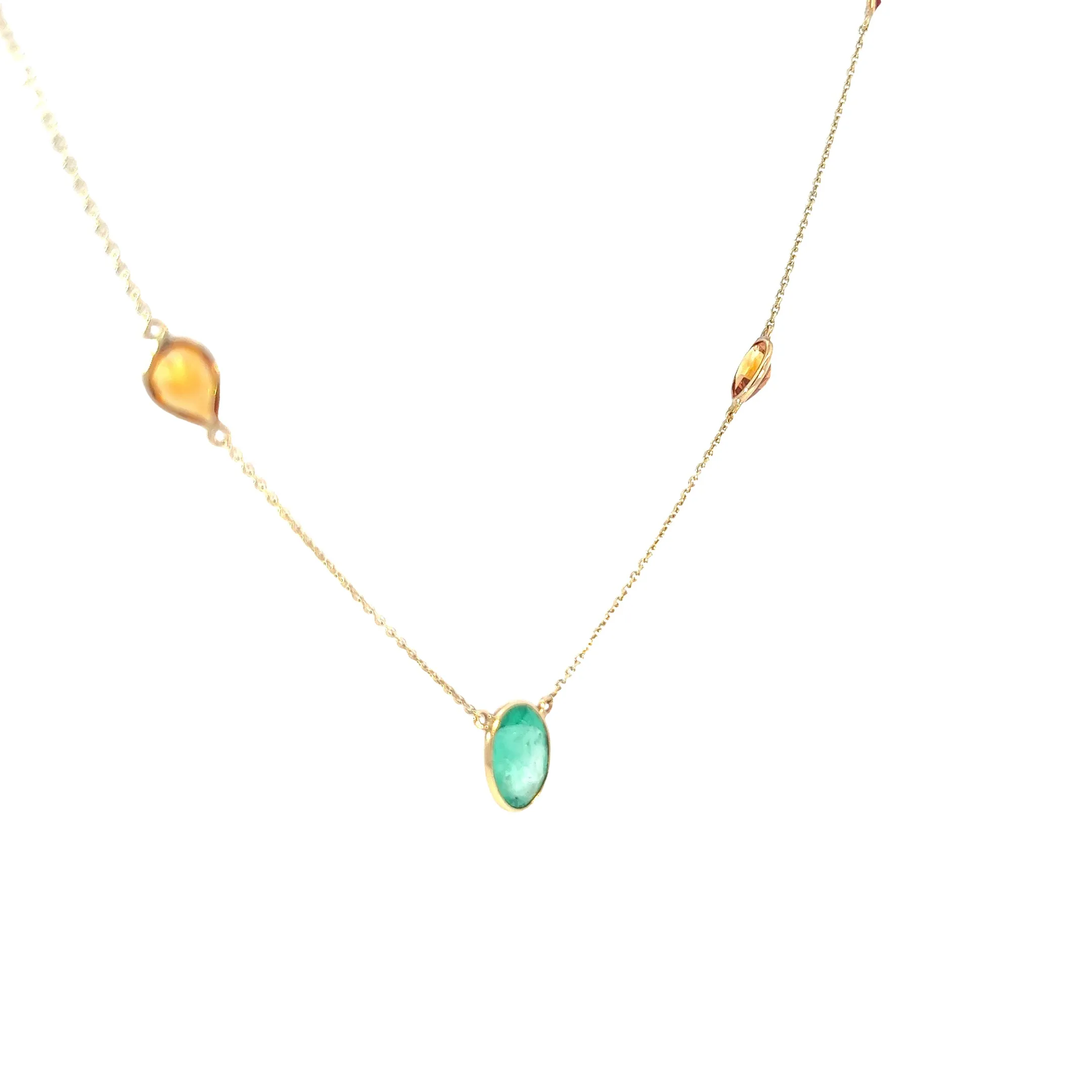 14KY 2CT OVAL COLOMBIAN EMERALD /3.70CT PEAR SHAPE CITRINE NECKLACE