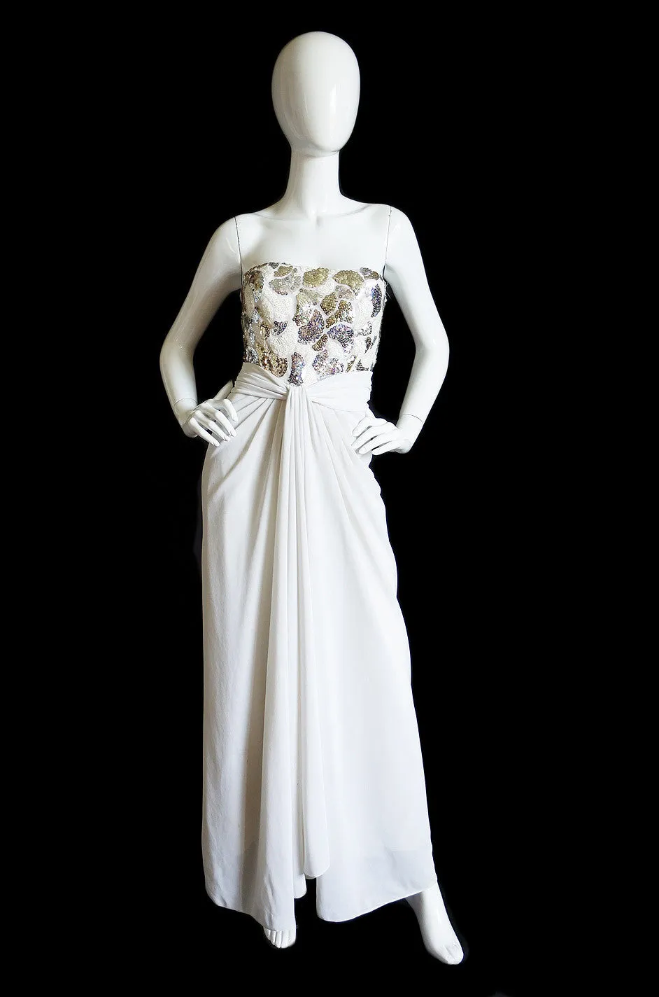 1970s Estevez White & Sequin Gown