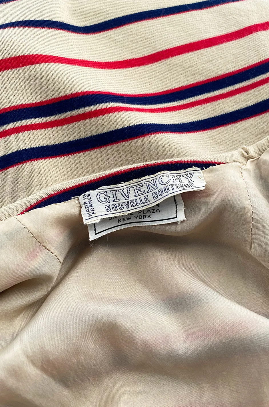 1970s Givenchy Taupe Red and Blue Striped Knit Jersey Pant & Top Set