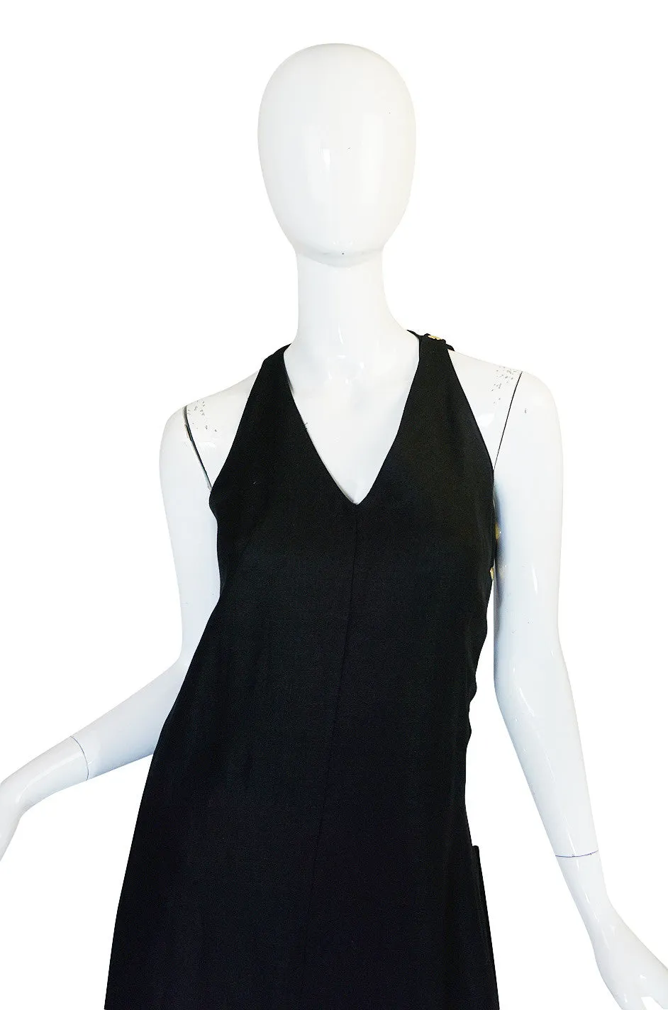 1970s Rare and Chic Hermes Black Linen Wrap Dress