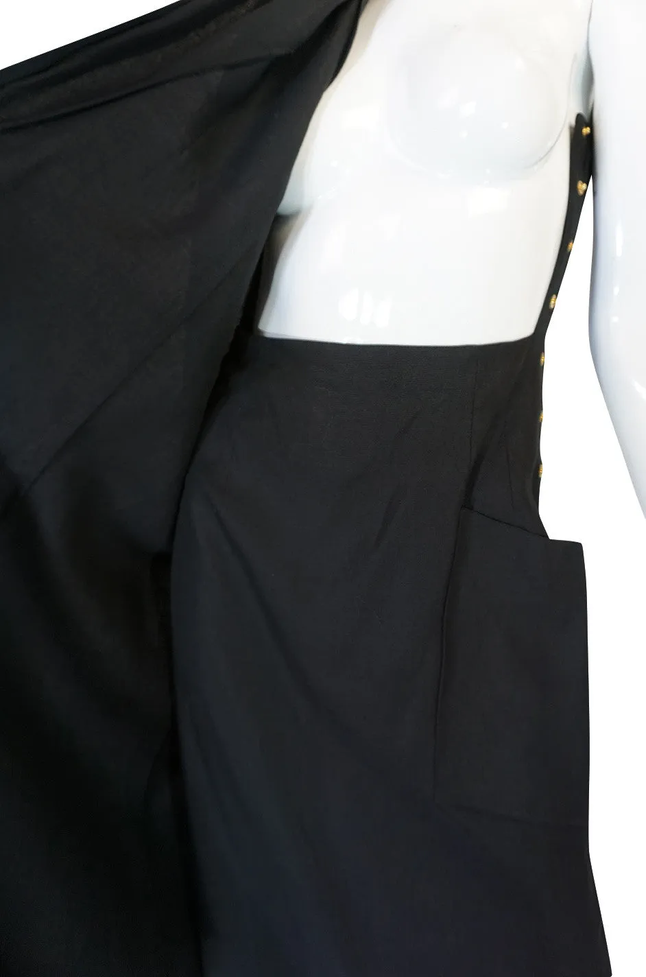 1970s Rare and Chic Hermes Black Linen Wrap Dress