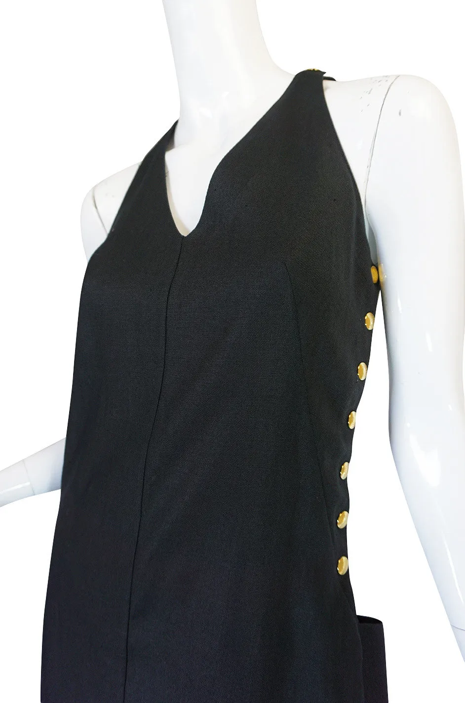 1970s Rare and Chic Hermes Black Linen Wrap Dress