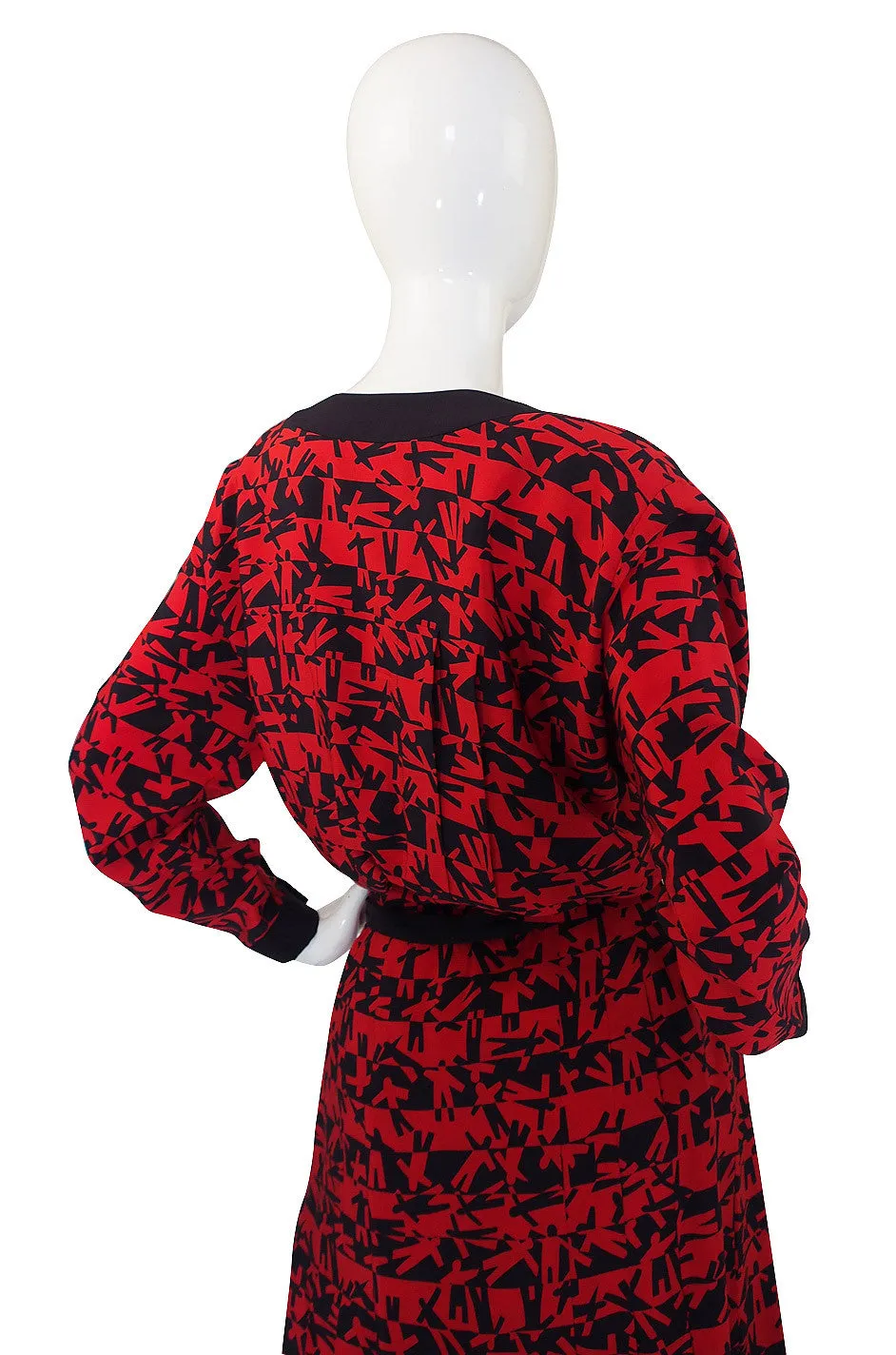 1980s Print Red & Navy Chanel Skirt and Top Set
