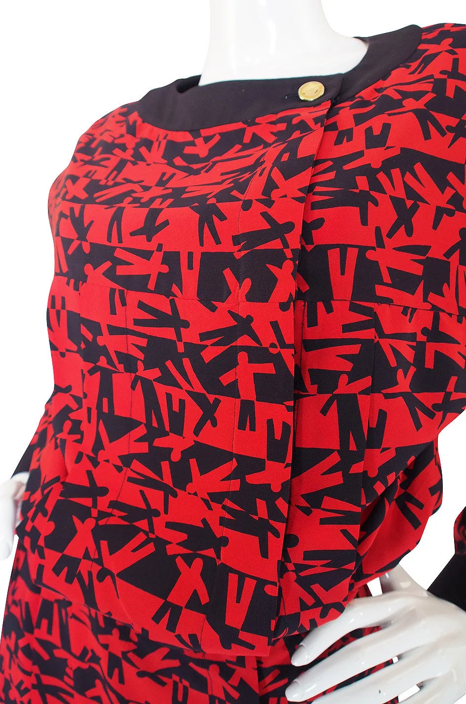 1980s Print Red & Navy Chanel Skirt and Top Set