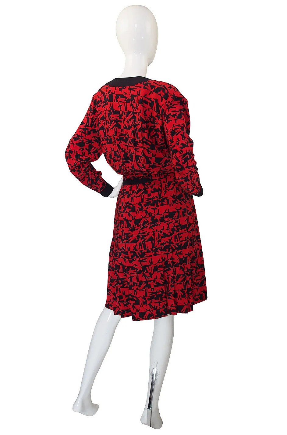 1980s Print Red & Navy Chanel Skirt and Top Set