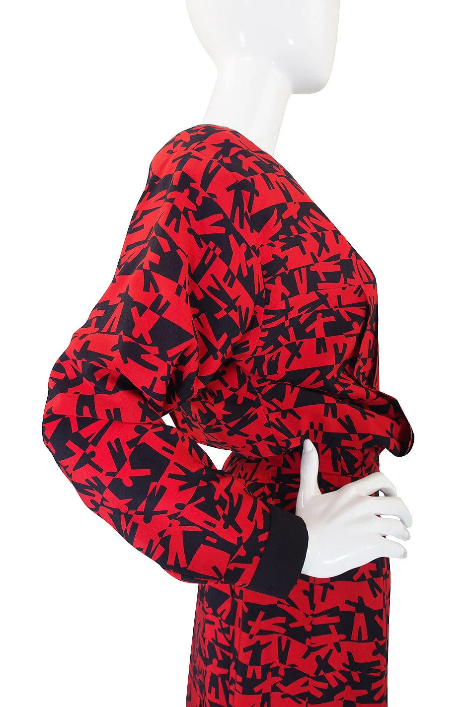 1980s Print Red & Navy Chanel Skirt and Top Set