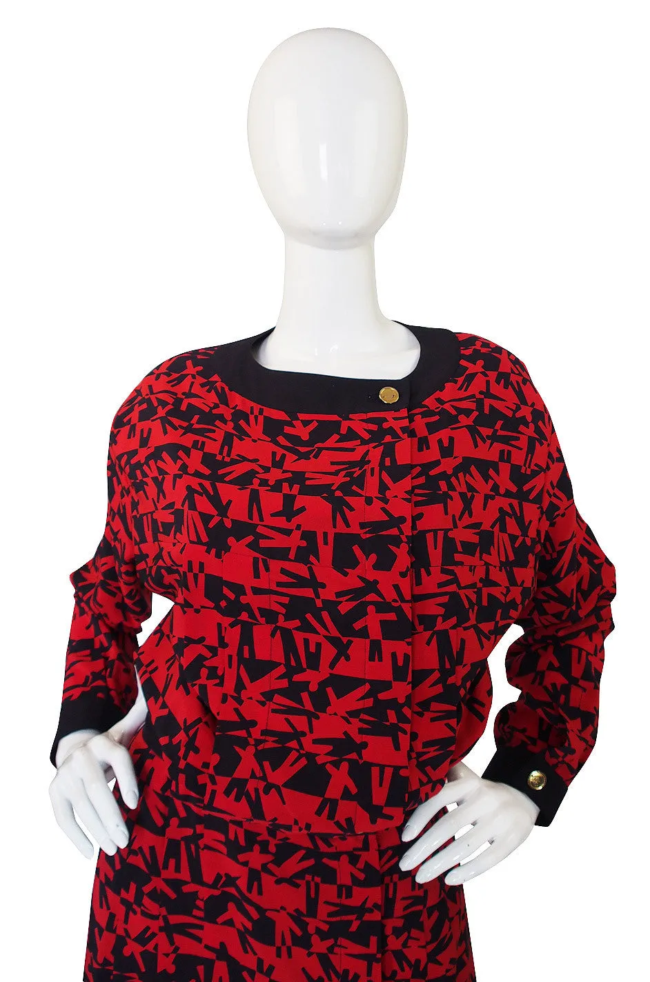 1980s Print Red & Navy Chanel Skirt and Top Set