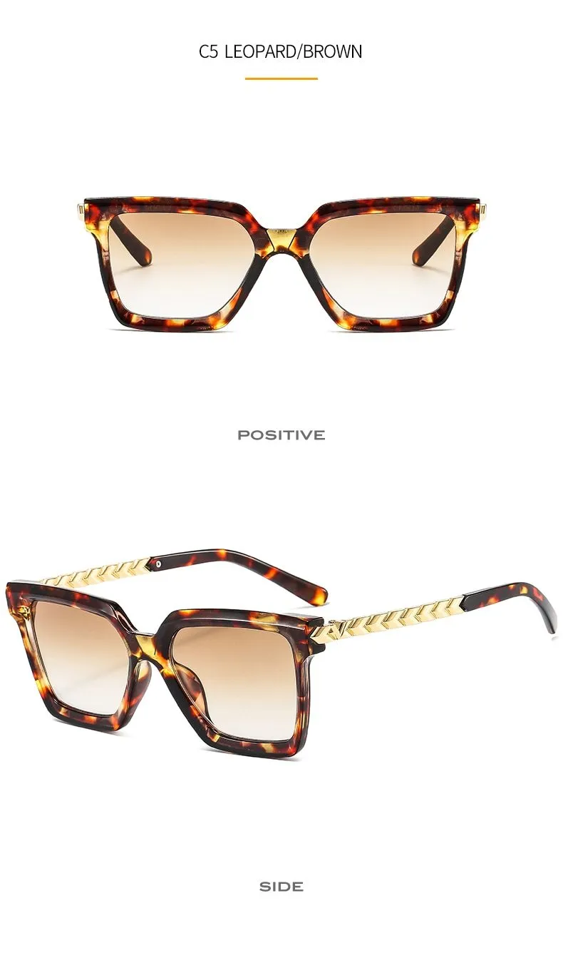 2021 New Fashion Cat Eye Sunglasses Women Men Leopard Black Gradient Lens Metal Luxury Frame Brand Designer Square Sunglasses