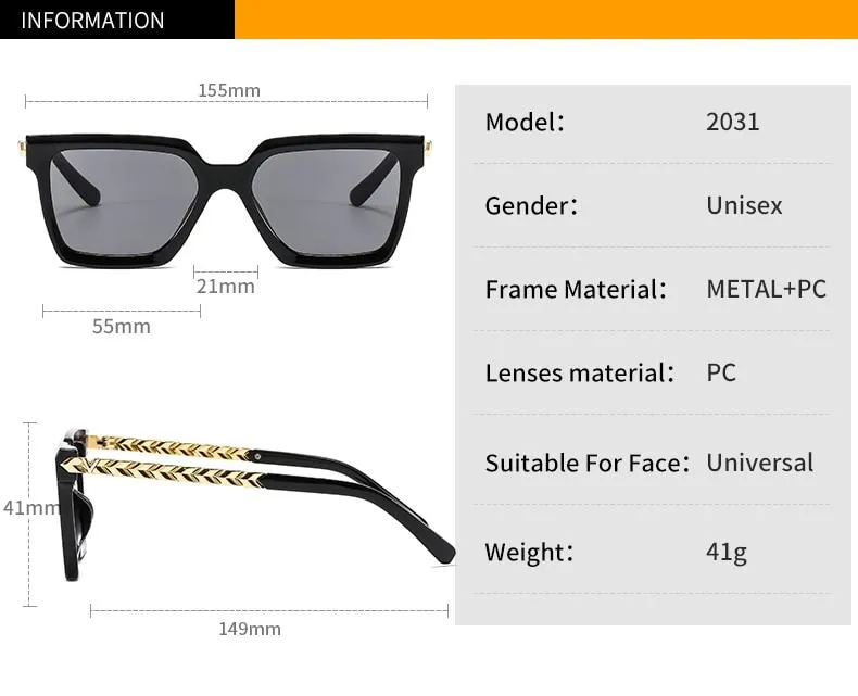 2021 New Fashion Cat Eye Sunglasses Women Men Leopard Black Gradient Lens Metal Luxury Frame Brand Designer Square Sunglasses