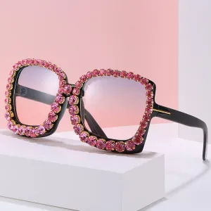 2021 Vintage Oversized Square Colorful Diamond Sunglasses Women Luxury Crystal Fashion Sun Glasses For Female Rhinestone UV400