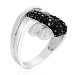 2/3 cttw Black Diamond Overlap Statement Ring in Sterling Silver