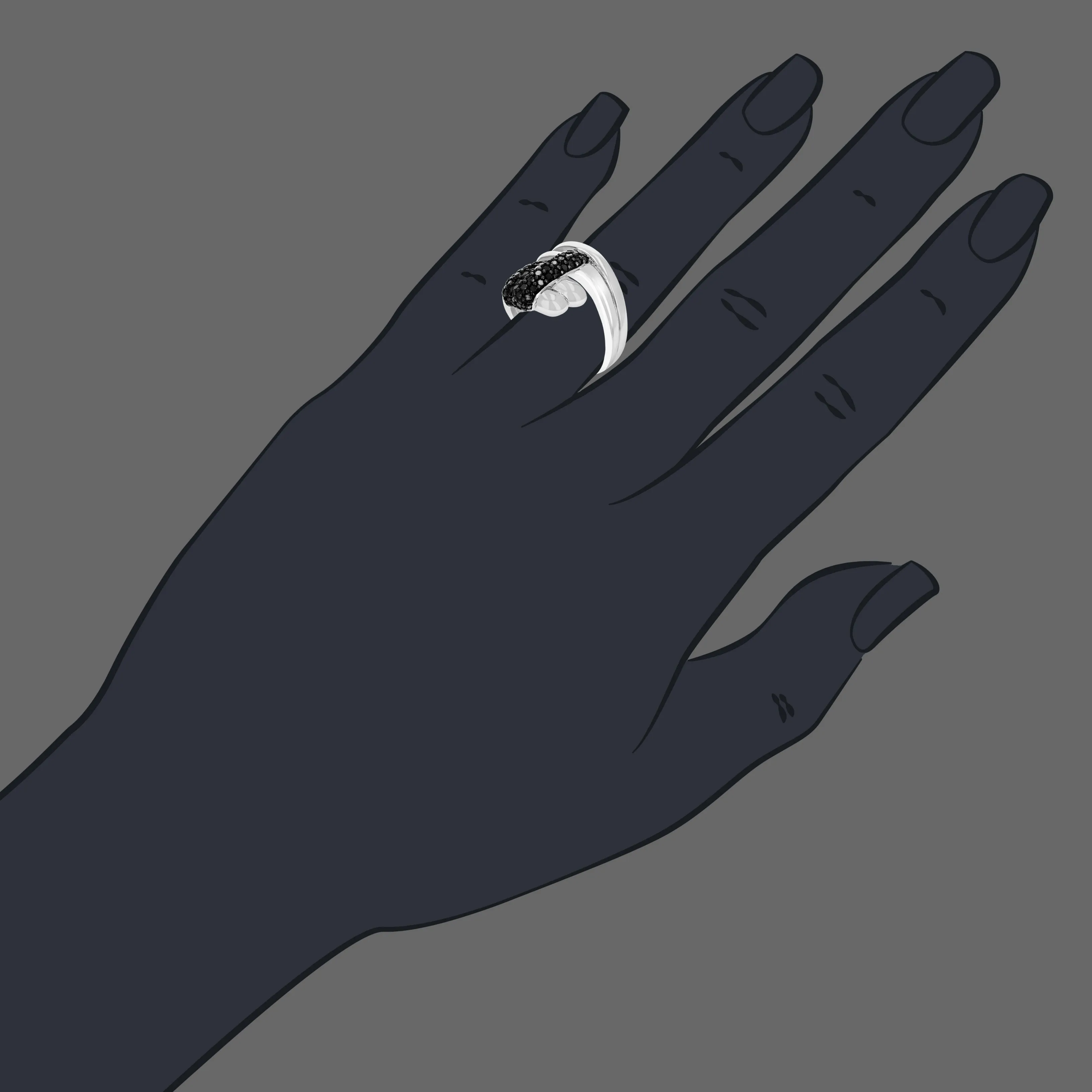 2/3 cttw Black Diamond Overlap Statement Ring in Sterling Silver