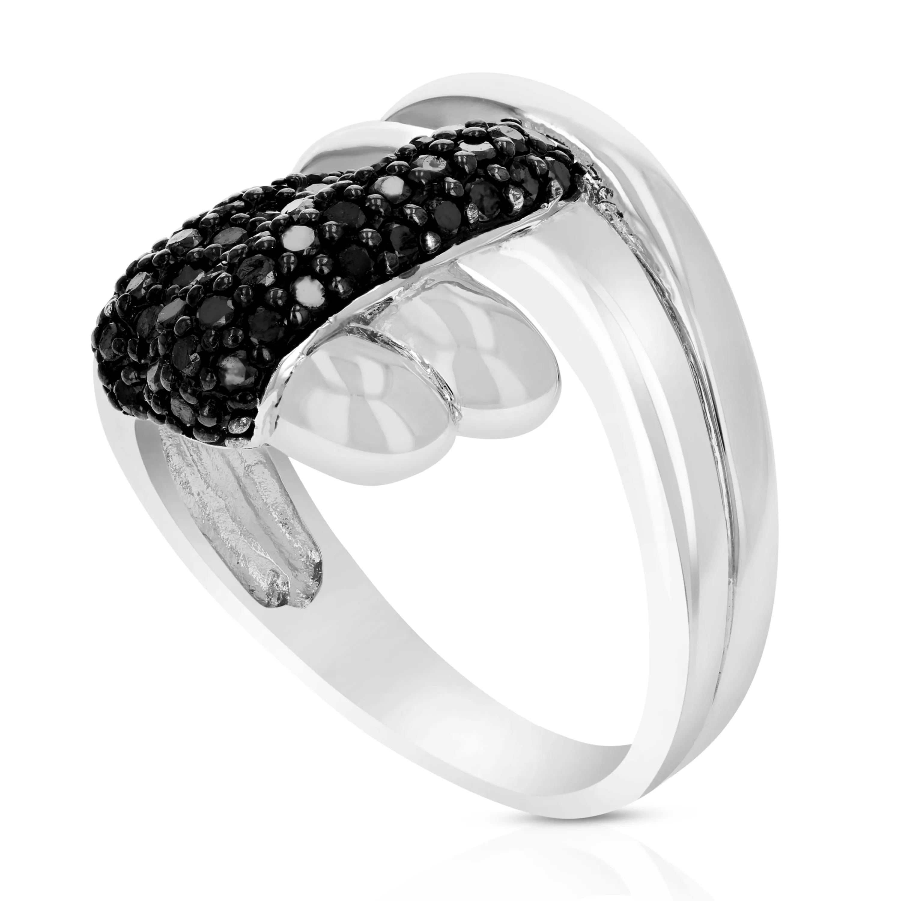 2/3 cttw Black Diamond Overlap Statement Ring in Sterling Silver