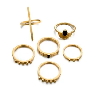 6 pc/set Vintage Gold Color Geometric T Shape Rings Set