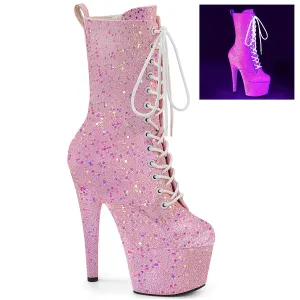 7" Heel Platform Lace-Up Ankle Boot with UV Blacklight Reactive Glitter (ADORE-1040IG FINAL SALE)