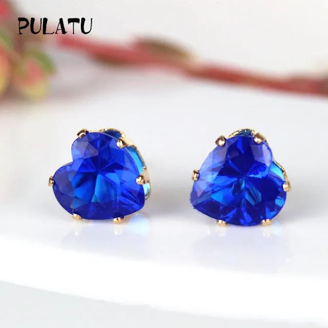 9 Color Hot Sale Heart Earring For Girl 8mm Crystal Stud Earrings Geometric Rhinestone Minimalist Women Jewelry PULATU BK668