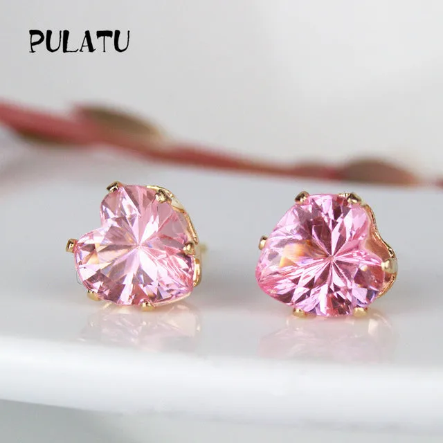 9 Color Hot Sale Heart Earring For Girl 8mm Crystal Stud Earrings Geometric Rhinestone Minimalist Women Jewelry PULATU BK668