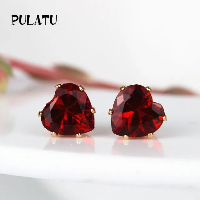 9 Color Hot Sale Heart Earring For Girl 8mm Crystal Stud Earrings Geometric Rhinestone Minimalist Women Jewelry PULATU BK668