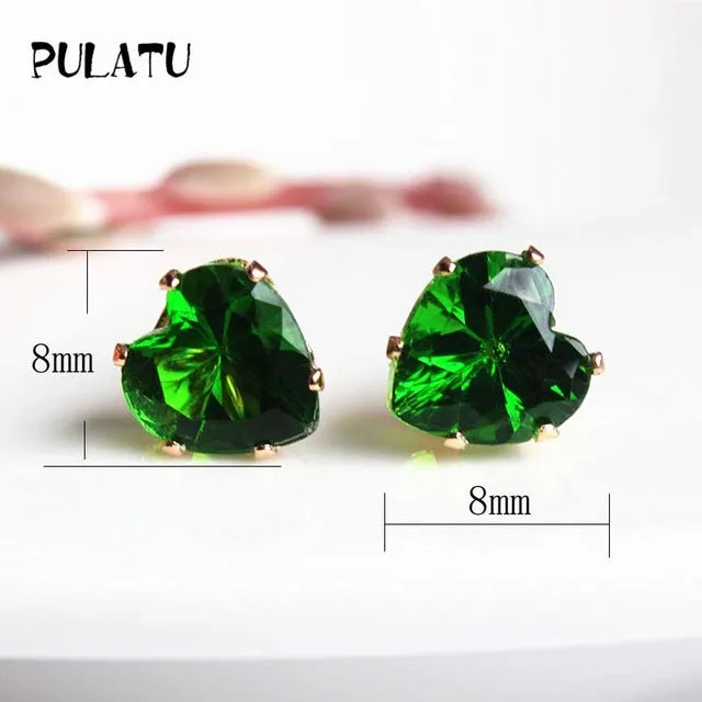 9 Color Hot Sale Heart Earring For Girl 8mm Crystal Stud Earrings Geometric Rhinestone Minimalist Women Jewelry PULATU BK668