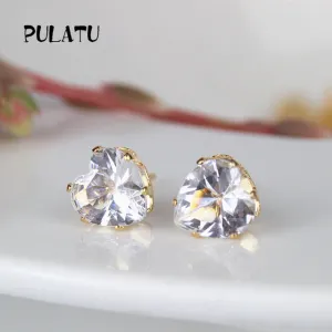9 Color Hot Sale Heart Earring For Girl 8mm Crystal Stud Earrings Geometric Rhinestone Minimalist Women Jewelry PULATU BK668