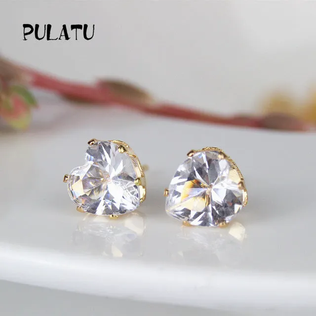 9 Color Hot Sale Heart Earring For Girl 8mm Crystal Stud Earrings Geometric Rhinestone Minimalist Women Jewelry PULATU BK668