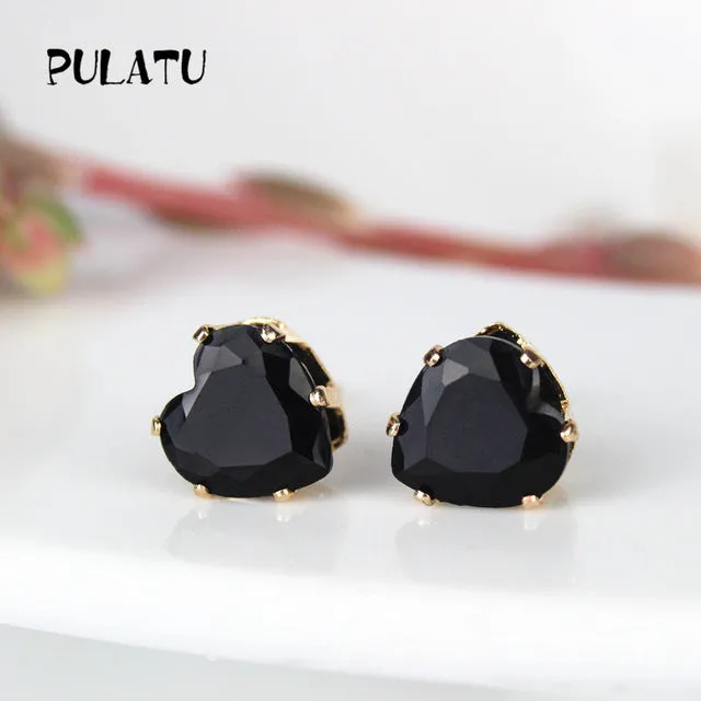 9 Color Hot Sale Heart Earring For Girl 8mm Crystal Stud Earrings Geometric Rhinestone Minimalist Women Jewelry PULATU BK668