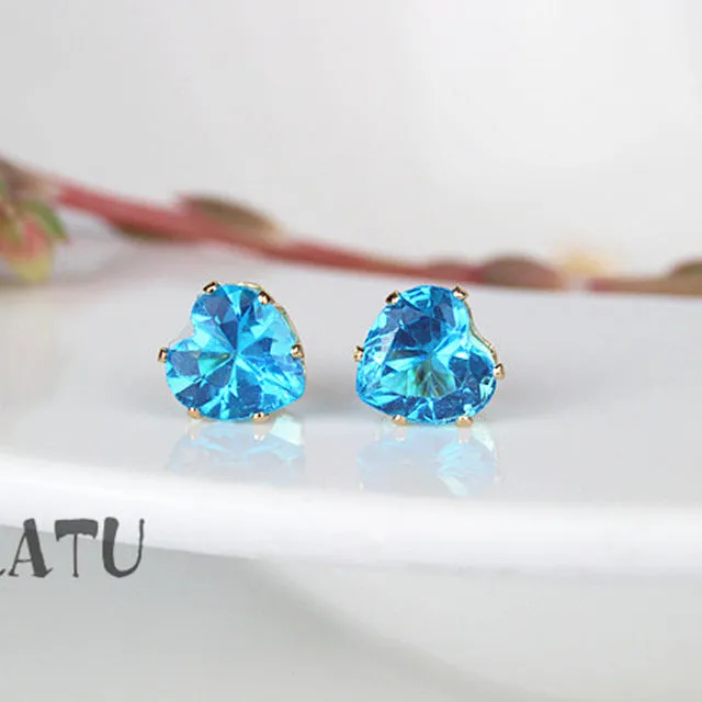 9 Color Hot Sale Heart Earring For Girl 8mm Crystal Stud Earrings Geometric Rhinestone Minimalist Women Jewelry PULATU BK668