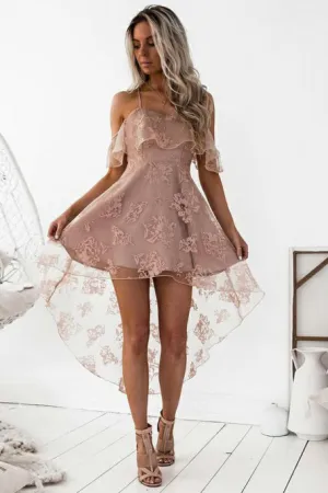 A-Line Spaghetti Straps Hi-Lo Lace Homecoming Dress OHM034