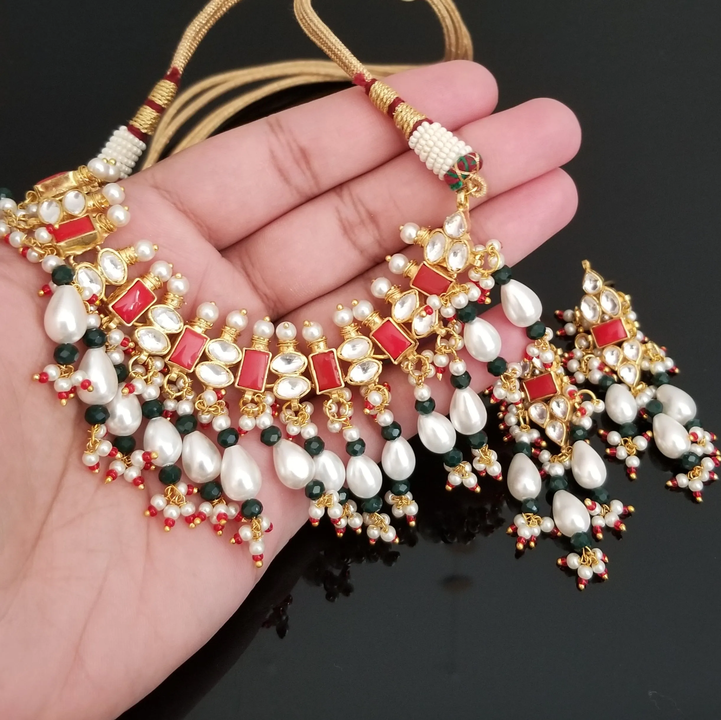 Ahemdabadi Kundan Hard Gold Plated Necklace Set BT26