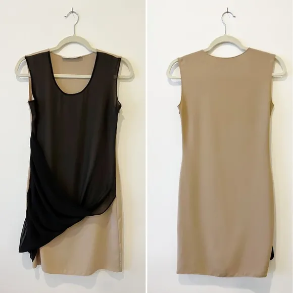 All Saints Afia Dress Twist Sleeveless Crew Neck Shift Mini Black Nude Size 2