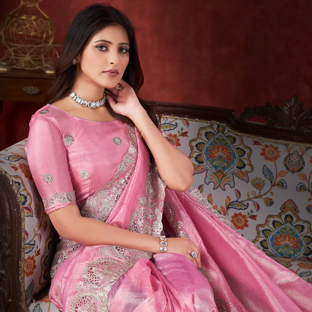 Allure Chic  Pink Designer Embroidered Saree