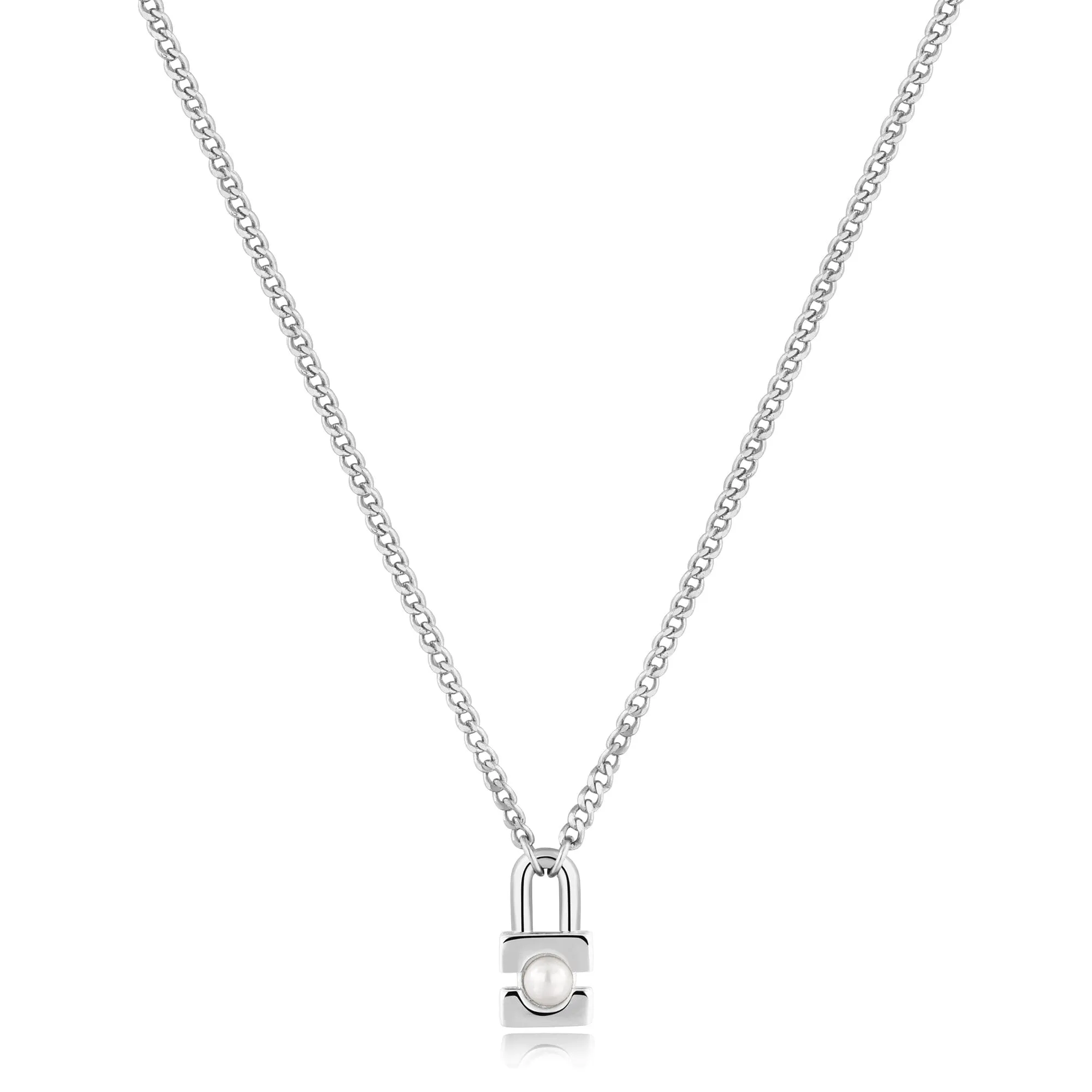 Ania Haie Silver Pearl Padlock Necklace
