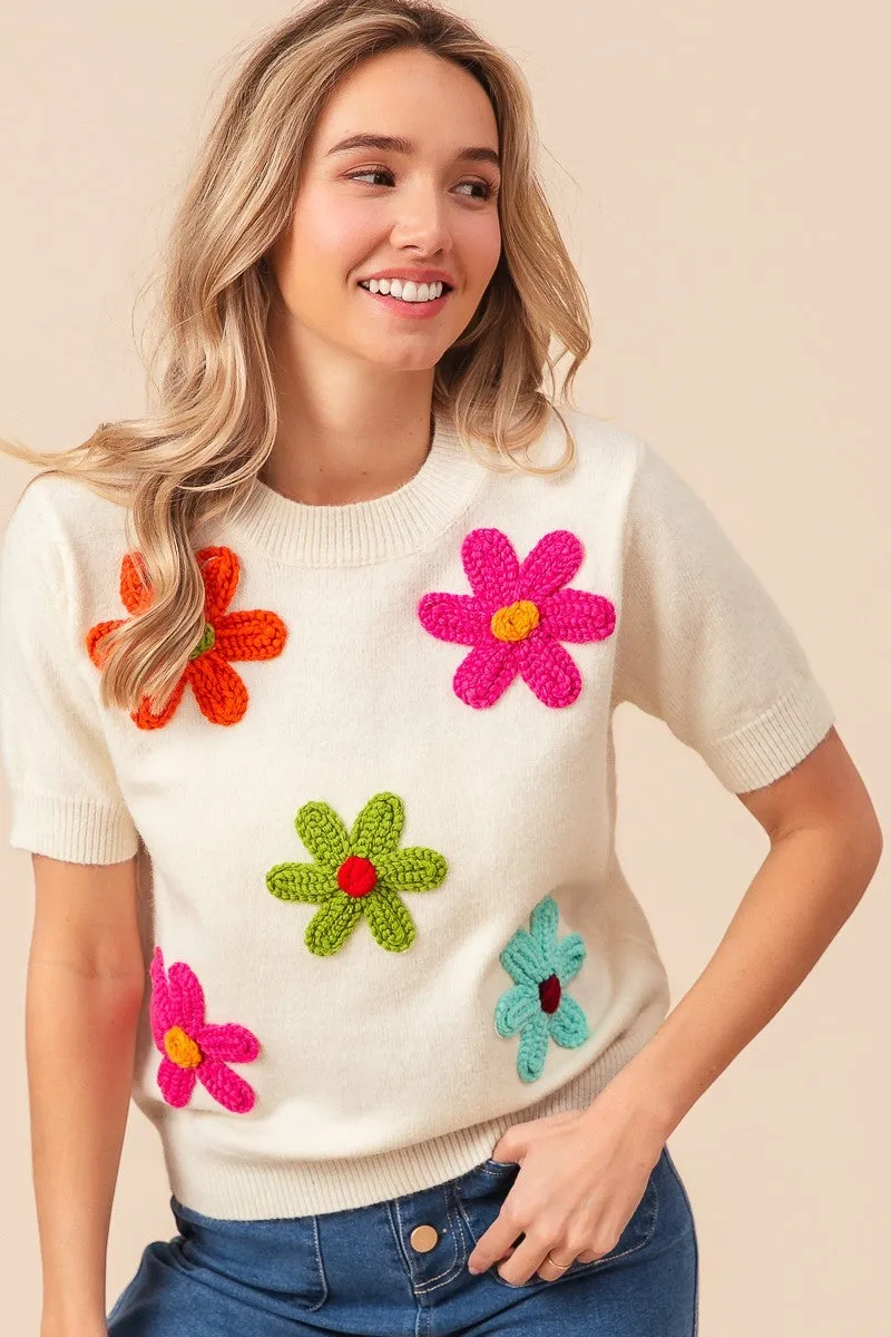 Annie Crochet Flower Sweater Top