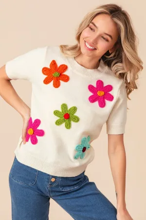 Annie Crochet Flower Sweater Top