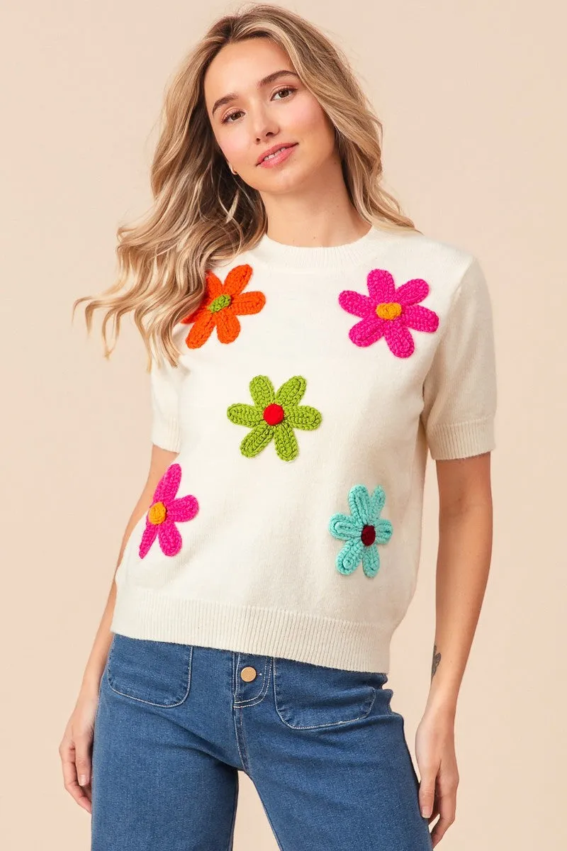 Annie Crochet Flower Sweater Top