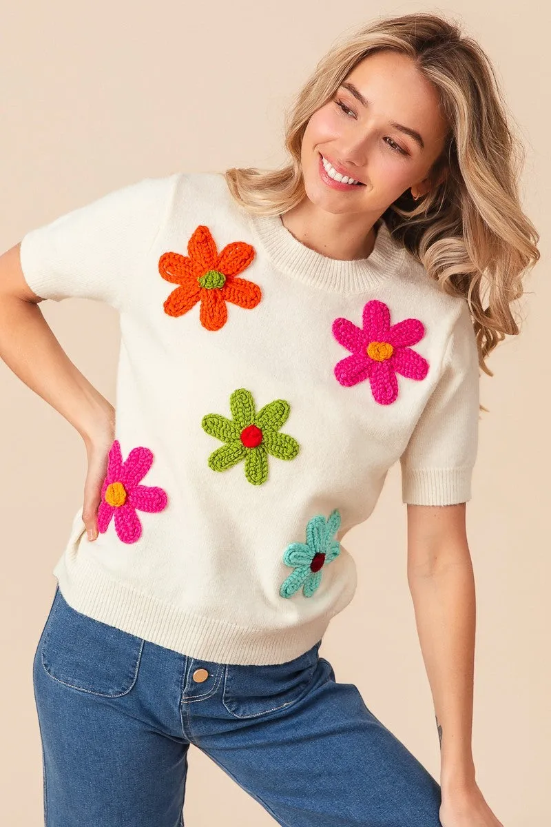 Annie Crochet Flower Sweater Top