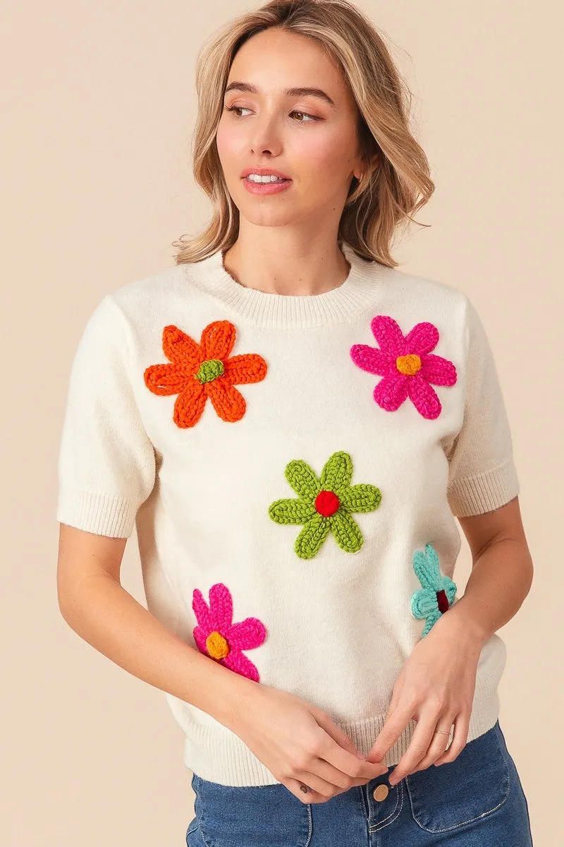 Annie Crochet Flower Sweater Top