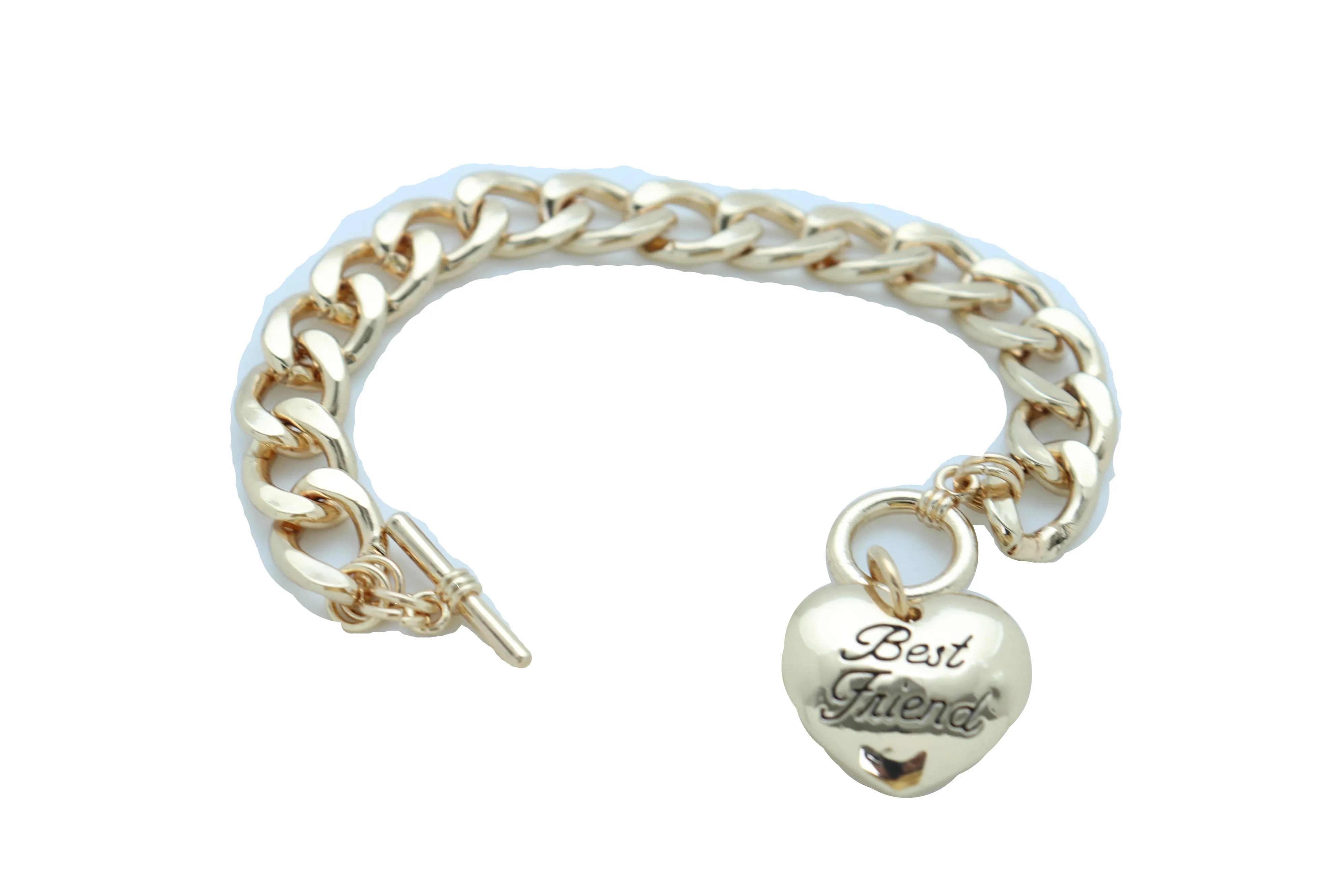 Bangle Bracelet Gold Metal Chain Heart Charm Best Friend