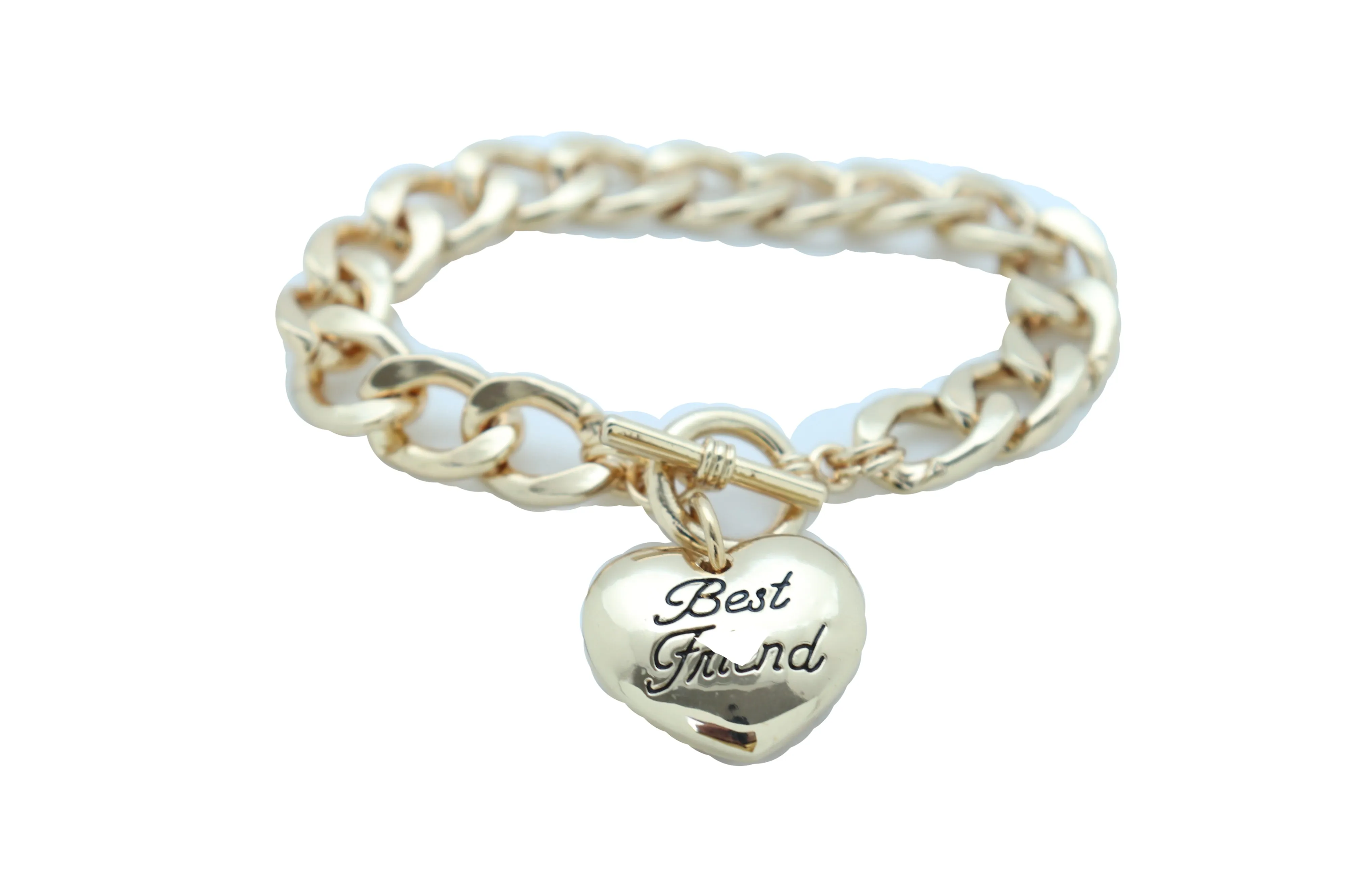 Bangle Bracelet Gold Metal Chain Heart Charm Best Friend