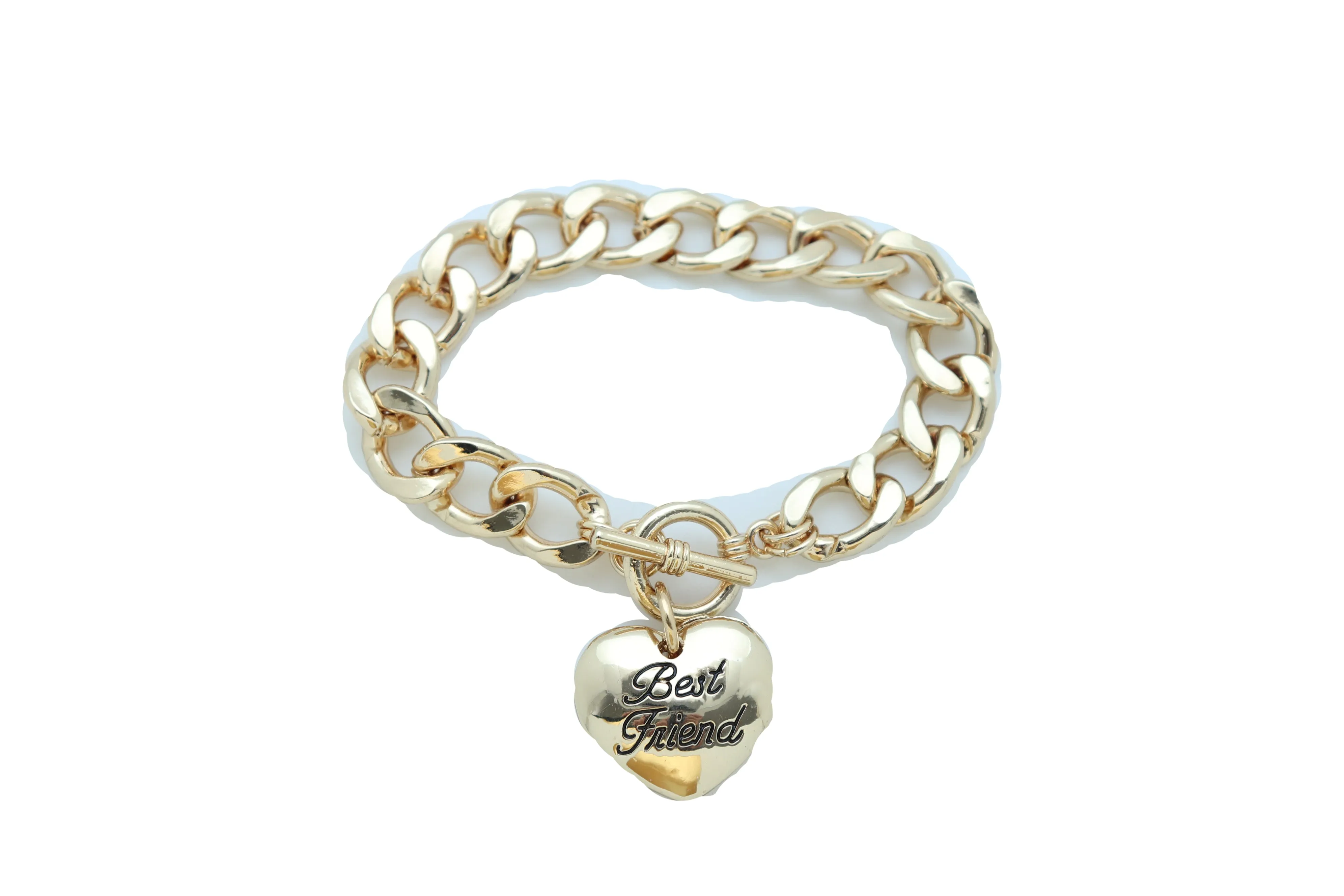 Bangle Bracelet Gold Metal Chain Heart Charm Best Friend